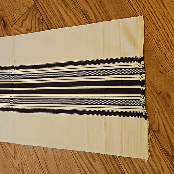 VINTAGE WOVEN TABLE RUNNER COVER 91" X 12" BROWN CREAM STRIPES HOMEMADE - Picture 2 of 3